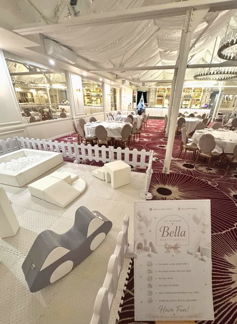 Bella Party Rental white soft play setup — Baptism Celebration